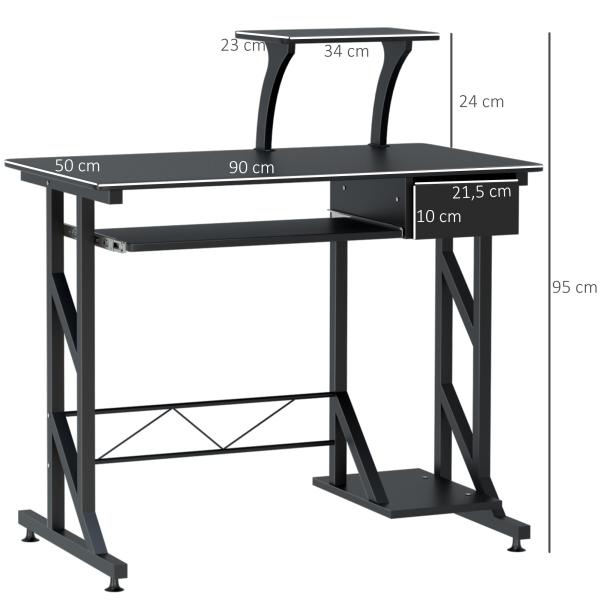 Mesa de Computador com 1 Gaveta Bandeja para Teclado e Suporte para CPU para Escritório Estúdio 90x50x95 cm Preto