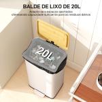 Balde de Lixo de Cozinha com Pedal 20L Tampa de Bambu com Fecho Suave 29,5x29,5x56,8 cm Branco e Madeira
