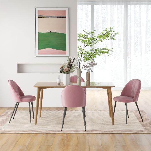Conjunto de 4 Cadeiras de Sala de Jantar Modernas Cadeiras Estofadas em Veludo com Encosto Alto e Pés de Aço 50x52x83 cm Rosa
