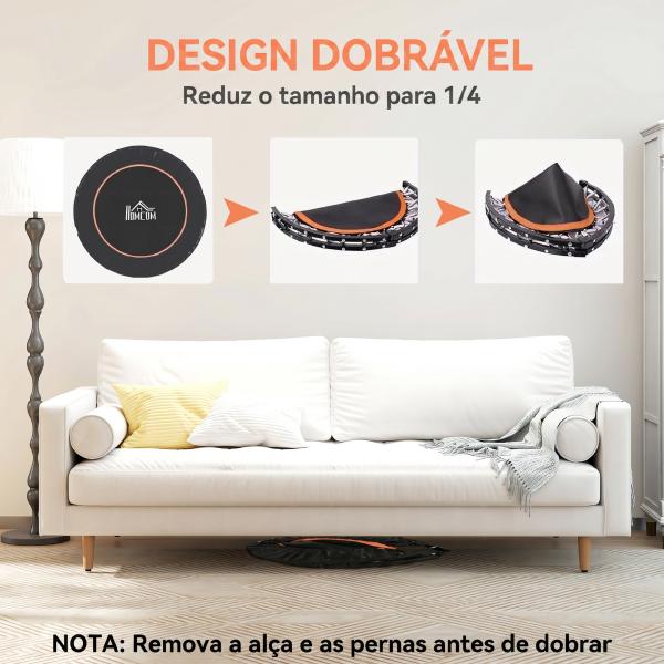 Trampolim Fitness Ø114 Trampolim Dobrável com Pega Ajustável em 4 Níveis Estrutura de Aço Preto e Laranja