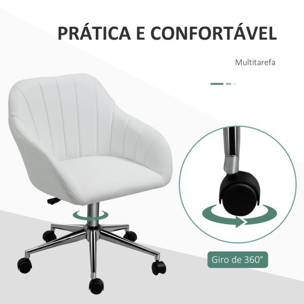Cadeira de Escritório Operativa Giratória com Altura Ajustável Encosto e Apoio para os Braços 60x59x79 - 89cm Branco