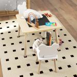 Conjunto de Mesa e 2 Cadeiras com Encosto em Forma de Ursinho e Compartimentos Ocultos Madeira e Branco
