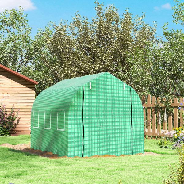 Estufa tipo Túnel 3x2x2 m Estufa de Exterior com 6 Janelas de Malha e Porta Estufa de Cultivos para Pátio Jardim Verde