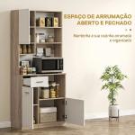 Armário de Cozinha Alto com 3 Portas, 9 Prateleiras, Gaveta e Prateleiras Ajustáveis, Estilo Moderno, 80x35x180 cm, Branco e Carvalho