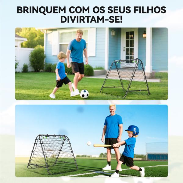 Rede de Rebote Dobrável para Treino Desportivo Ajustável em 5 Níveis de Ângulo com Tubo de Aço 100x95x90 cm Preto