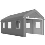 Tenda Garagem 295x600x278 cm Tenda de Exterior Resistente com 2 Portas Enroláveis e 6 Janelas Cinzento