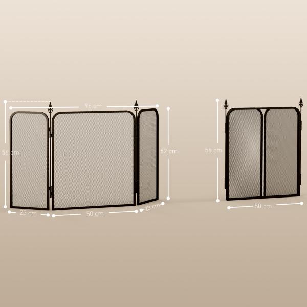 Frente para Lareira de 3 Painéis Proteção para Lareira Dobrável Frente para Lareira de Metal 96x1,3x56 cm Preto