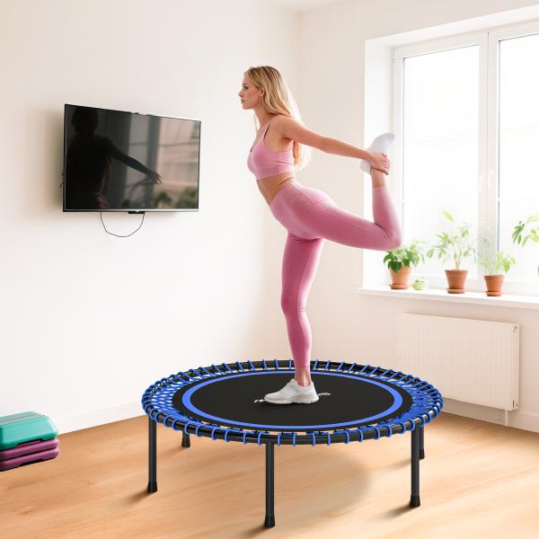 Trampolim de Fitness Adultos Ø114 cm com Estrutura de Aço Reforçada para Treino de Pernas Corpo Azul e Preto