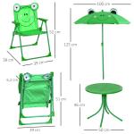 Conjunto de Mesa e Cadeira de Jardim Conjunto de Picnic Dobrável para Crianças Conjunto de Mesa com Chapéu de Sol com Altura Ajustável 100 - 125cm Desenho de Sapo Verde