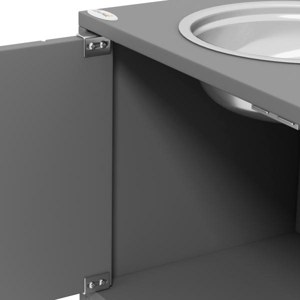 Comedouro Elevado Cinzento para Cães Grandes com 2 Tigelas de 2L, 2 Portas e Arrumação, 60x30x35,5 cm