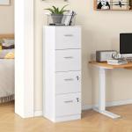 Gaveteiro de Escritório com 4 Gavetas Fechadura e Suportes Ajustáveis para Documentos A4 e Letter Branco 40x42x130,8 cm Branco