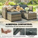Conjunto de Jardim em Vime de 5 Peças Inclui Almofadas 2 Poltronas de Canto Poltrona sem Braços Apoia - Pés e Mesa de Centro Cinza Escuro