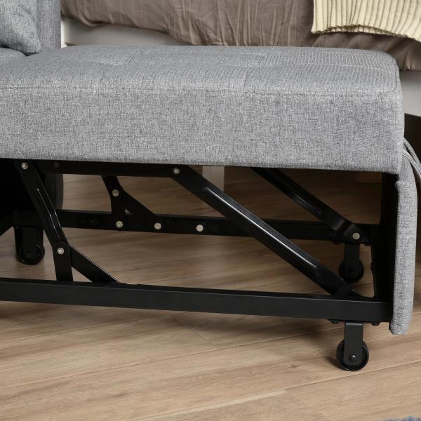Sofá - cama Individual Poltrona com encosto reclinável Almofada removível Assento acolchoado e 4 rodas 69x82.5x84 cm Cinza