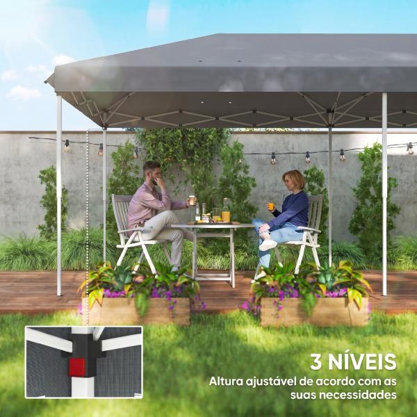 Tenda Dobrável 585x295x270 cm Tenda de Jardim com 6 Mosquiteiros Bolsa de Transporte e Estrutura de Aço Cinza