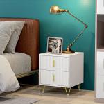 Mesa de Cabeceira com 2 Gavetas Mesa Auxiliar com Pés de Metal para Sala de Estar Dormitório 40x40x47 cm Branco e Dourado