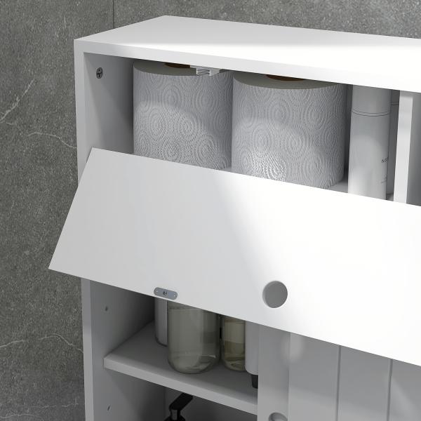 Armário Auxiliar Casa de Banho com 4 Rodas 2 Compartimentos para Papel Higiénico Armário e Prateleiras Ajustáveis 52x17x67 cm Branco