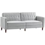 Sofá de 2 Lugares Convertível em Cama de Estofado Aveludado com Encosto Ajustável para Sala 189x80,5x78,5 cm Cinza Claro