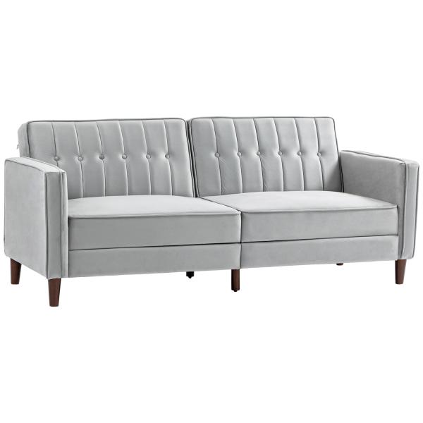 Sofá de 2 Lugares Convertível em Cama de Estofado Aveludado com Encosto Ajustável para Sala 189x80,5x78,5 cm Cinza Claro