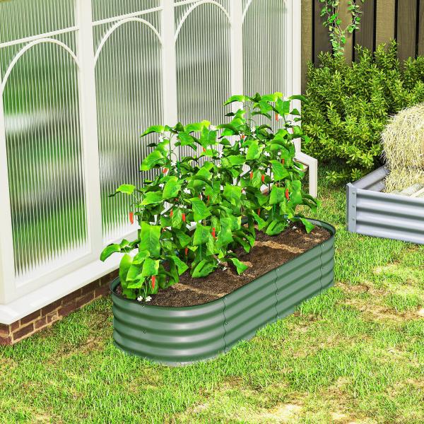 Caixa de Plantio de Exterior Grande em Aço Galvanizado para Cultivo de Plantas 150x62x30 cm Verde