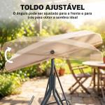 Baloiço de Jardim Exterior de 3 Lugares com Toldo Reclinável Assento Respirável e Estrutura de Aço 175x118x159 cm Bege