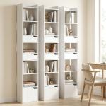 Estante para Livros com 2 Gavetas e Porta Estante Estreita com 6 Prateleiras Abertas 32x24x181,5 cm Branco