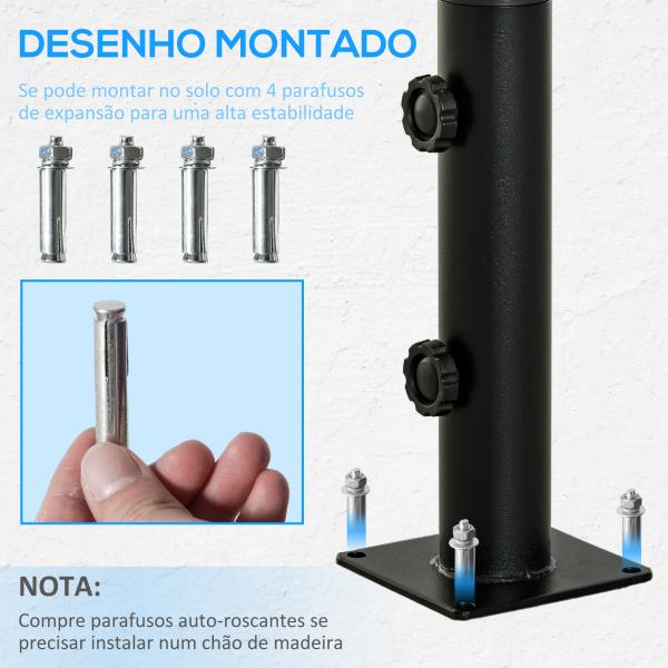 Suporte Chapéu de Sol para Chão de Cimento com 2 Botões de Bloqueio e 4 Parafusos Base de Chapéu de Sol para Mastros de 34/38/48mm 12x12x30cm Preto