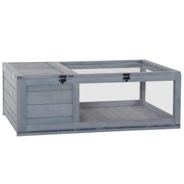 Terrario para Reptéis Casa para Tartarugas de Madeira com Painéis Laterais Transparentes e Trava 91x60,5x32 cm Cinza