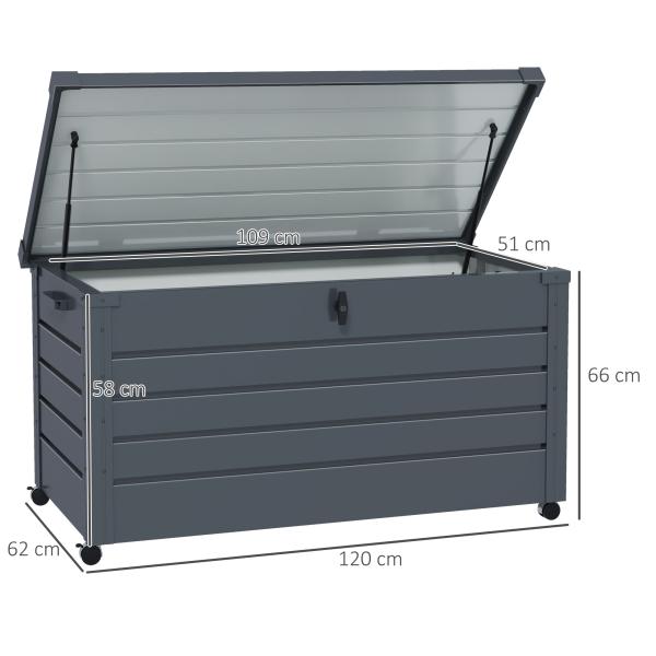 Baú de Exterior 311 L Baú de Armazenamento de Aço Galvanizado com 1 Fechadura para Jardim 120x62x66 cm Cinza Escuro