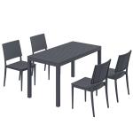 Conjunto de Mesa e Cadeiras de Jardim com Mesa de Ripas e 4 Cadeiras Empilháveis para Terraço ou Pátio Cinzento
