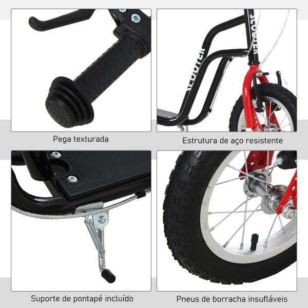 Trotinete para Crianças com Guiador Ajustável em Altura Travão Duplo e Estrutura de Aço 120x58x75 - 80 cm Preto