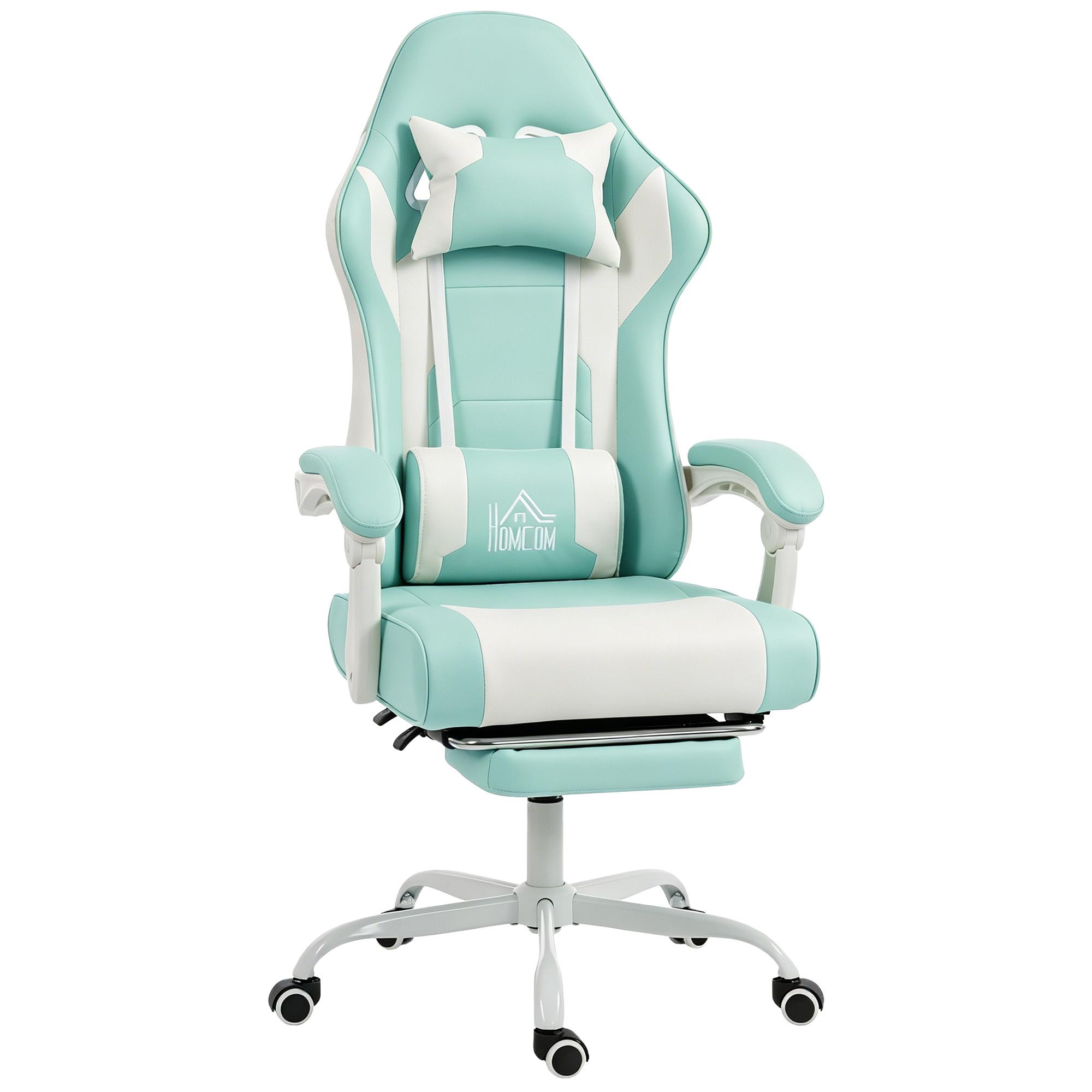 Cadeira Gaming Reclinável 155° com Suporte Lombar com Massagem Apoio de Cabeça e Apoio para os Pés 63x66x126 - 134 cm Azul Claro