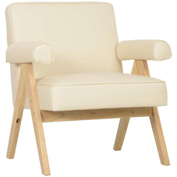 Poltrona Sala de Estar Poltrona Nórdica Poltrona Estofada em PU com Apoio para os Braços 73x70x80 cm Creme