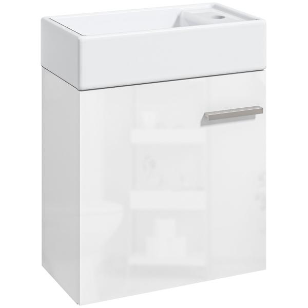 Móvel de Casa de Banho com Lavatório Móvel de Casa de Banho com Porta com Fechamento Suave e Armário 40x23x50 Branco Brilhante