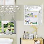 Armário de Parede de Aço para Medicamentos de 3 Níveis com Fechadura e 2 Chaves para Casa de Banho 40x15x53,5 cm Branco