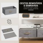 Móvel de TV com Prateleira e 2 Gavetas de Tecido Dobráveis para Televisores até 47 Polegadas 98x29x56 cm Branco e Cinza