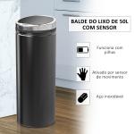 Balde do Lixo Automático 50L com Tampa de Fecho Suave e Silencioso Corpo em Aço Inoxidável Preto