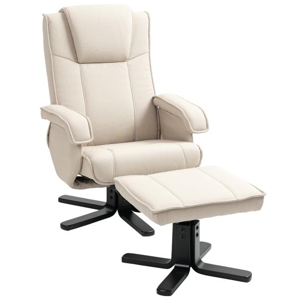 Poltrona Relax Reclinável com Apoio para os Pés Poltrona Giratória Estofada em Linho e Função Baloiço 67x87x96 cm Bege