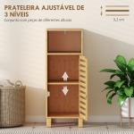 Armário de Casa de Banho Estreito Móvel Auxiliar de Casa de Banho com Porta de Ripas Prateleira Aberta 60x30x108 cm Madeira