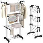 Estendal Dobrável para Roupa com Rodas Estendal Vertical de Aço com 3 Níveis Laterais Dobráveis 73x64x177cm Preto e Branco