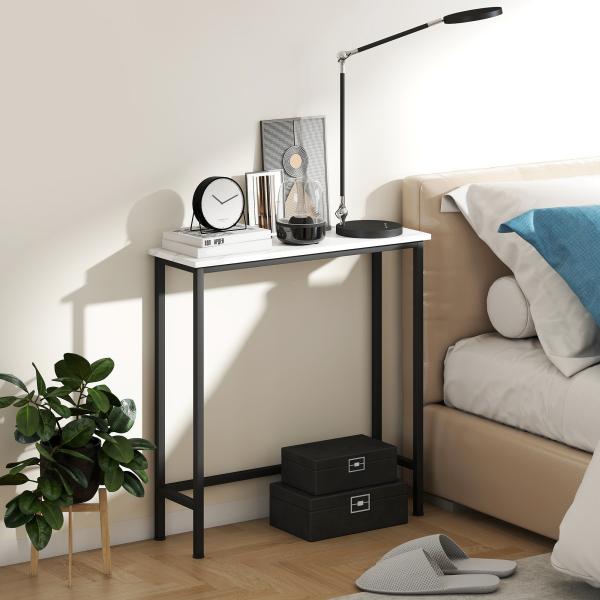 Mesa Consola Moderna Consola Estreita com Superfície com Efeito Mármore e Estrutura de Metal 75x24x76 cm Branco e Preto