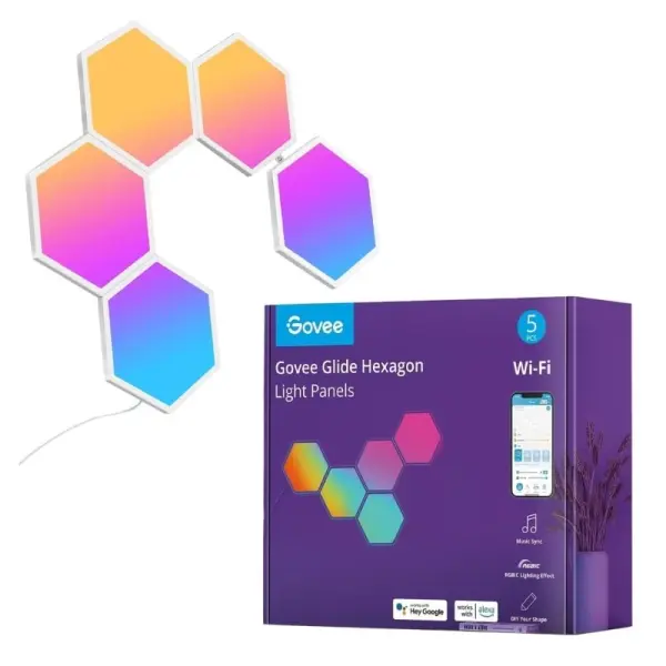 Painéis LED RGBIC Hexagonais Linkáveis e Inteligentes (WiFi + BT) - GOVEE