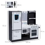 Cozinha de Brinquedo Infantil Cozinha de Madeira para Crianças com Acessórios Cozinha para Crianças com Forno Micro - Ondas Lavatório 105x31,5x95 cm Cinza e Preto