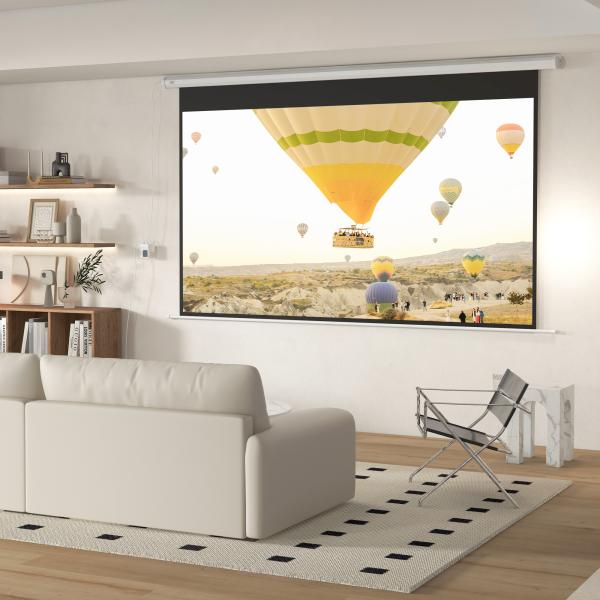 Ecrã de Projeção Elétrico 120 Polegadas com Comando à Distância 16:9 para Interior e Exterior Branco