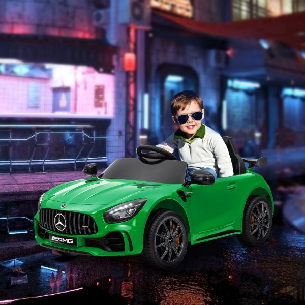 Carro Elétrico para Crianças Carro Mercedes - Benz AMG GTR com Bateria 12V Faróis Buzina e Música 108x67x46 cm Verde