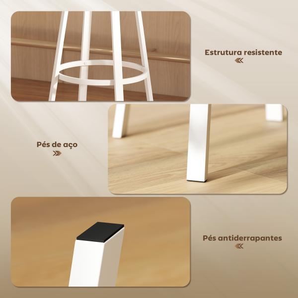 Conjunto de 2 Bancos de Bar Bancos Altos de Cozinha com Encosto e Apoio para Pés Estofados em PU Assento 41,5x36,5x99,5 cm Madeira e Branco