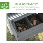 Galinheiro de Madeira para Exterior Gaiola para 2 - 3 Galinhas com Cercado de Arame Teto Abatível Caixa Ninho Bandeja Removível e Rampa 150,5x54x87cm Cinza e Branco