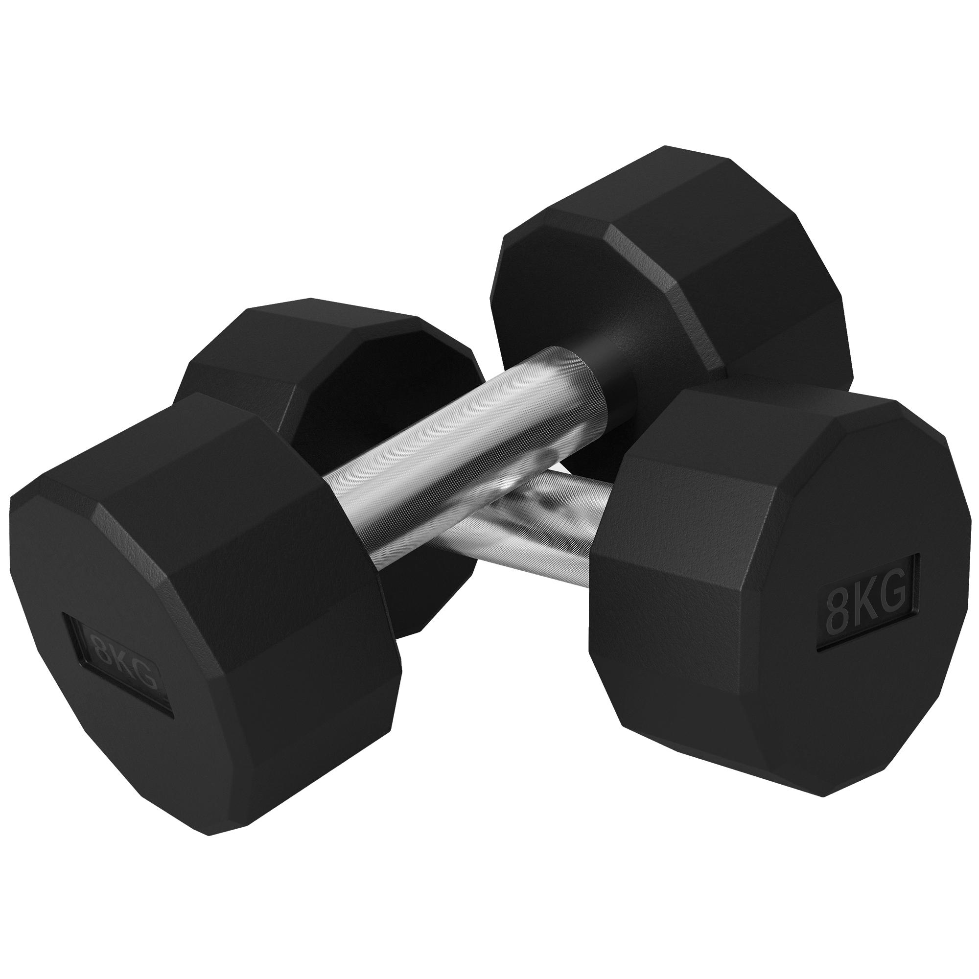 Set de 2 Halteres Dodecagonais 2 x 8 kg em Metal Revestido a Borracha para Treino em Casa e Ginásio Preto