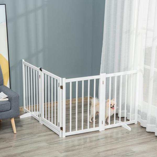 Barreira para Cães Dobrável Barreira para Cães Pequenos e Médios de 4 Painéis com Porta para Escadas e Corredores 237,5x36x80 cm Branco