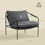 Poltrona Moderna Poltrona de Leitura Estofada em Couro Sintético Capas de Almofadas Removíveis 74,5x75x77 cm Cinza Carvão