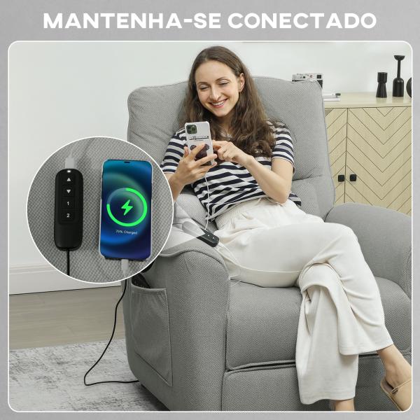 Poltrona Relax Reclinável Elétrica com Calor Lombar, Massagem Vibratória, Motor Silencioso e Função de Memória, Cinzento Escuro